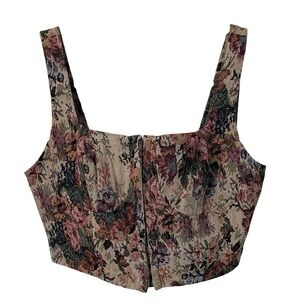 Wild Fable Floral Tapestry Hook Front Corset Bustier Cropped Top Cottage Sexy XS
